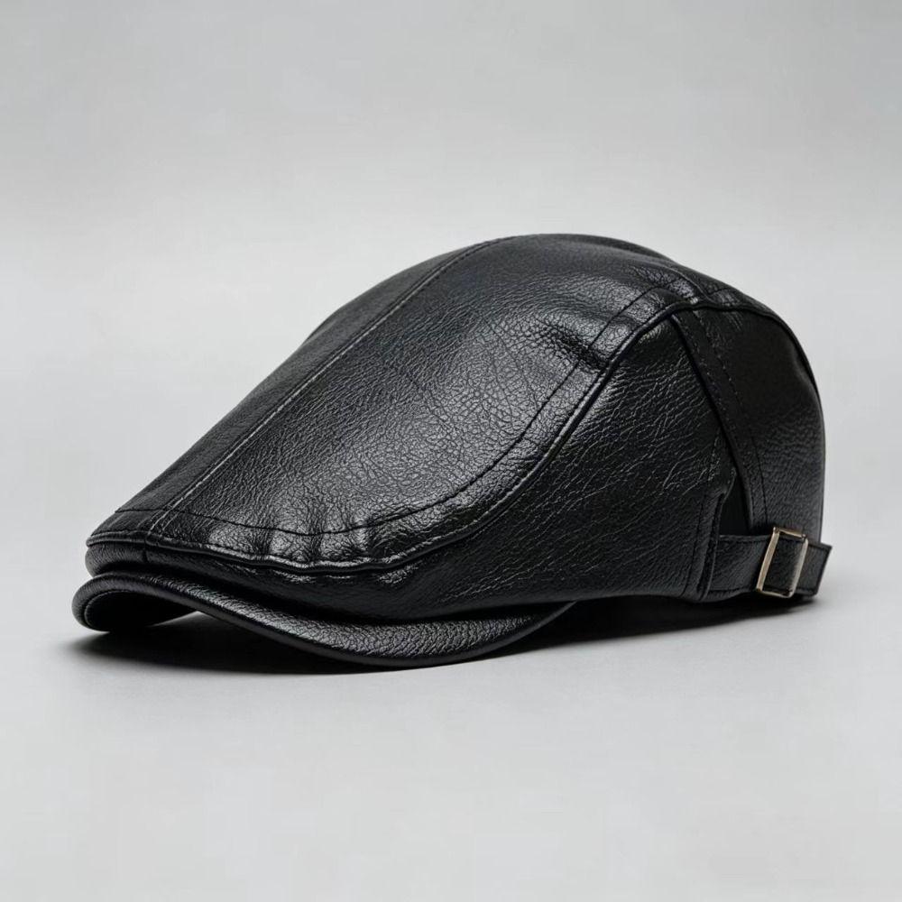 Autumn Winter Flat Cap British Style Newsboy Hat Duckbill Cap Leather Beret  Street Styling