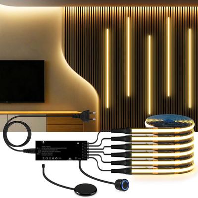 Fita de LED COB Dimerizável com Sensor Duplo de Toque Para Painel de Parede Decorativo Ambiente Atrás da TV com Ripas de Madeira Acústica e Debaixo do Armário