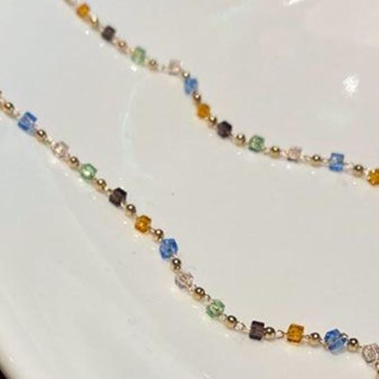 Women Necklace Beads Colorful Faux Crystal Electroplated Stainless Lightweight Cool Girl Pendant Necklace Birthday Gift Neck Jewelry