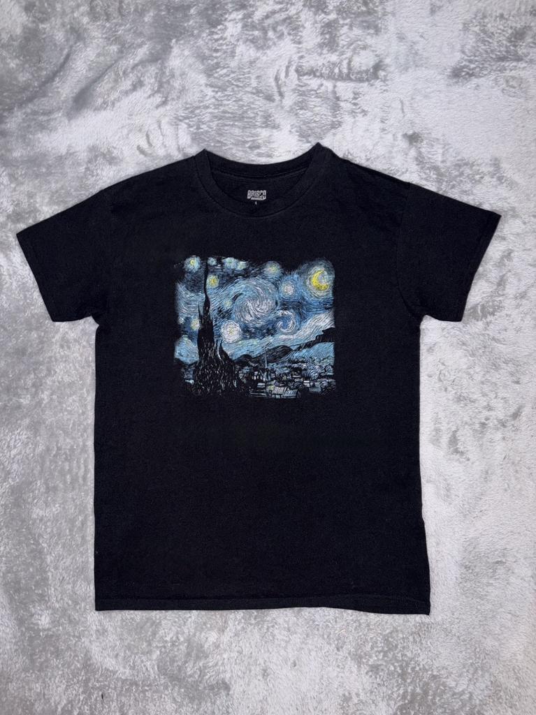 Van Gogh Sternennacht T-Shirt Herren L Schwarzes Grafisches Kunstgemälde Unisex T-Shirt