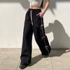 Pantaloni da Donna Primavera Estate Tinta Unita con Dettaglio a Strisce, Decorazione a Fiocco e Cintura da Annodare, Vita Alta