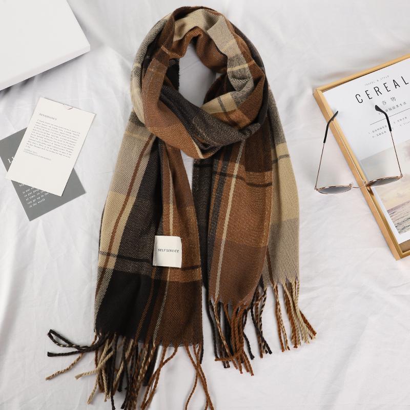 Plaid Long Scarf Winter Warm Cashmere Women Pashmina Foulard Bandana Scarves Female Luxury Hijab Tassel Shawl Wraps  Pareo