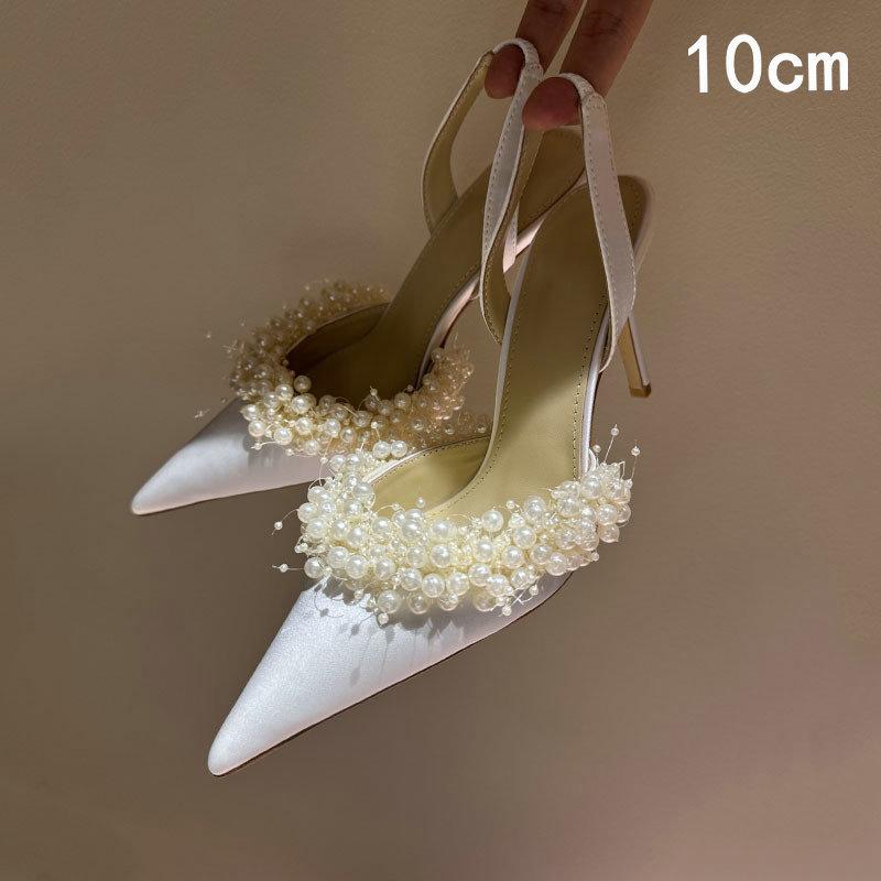 Fashion Summer 2025 New French Elegant Pointed-Toe Pearl Lady Stilettos Wedding Shoes And Banquet Shoes