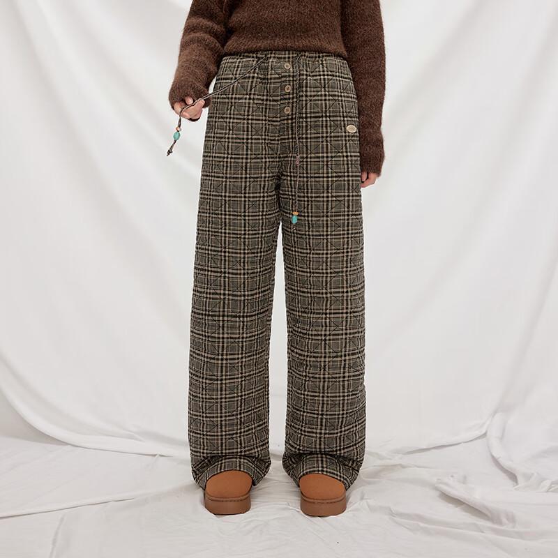 UNIFREE Plaid Thickened Loose Straight Wide-Leg Casual Pants