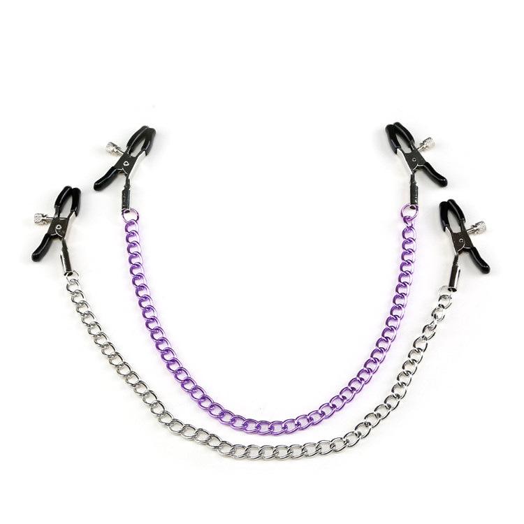 Male Female Nipple Breast Restraint Bondage Flirting Metal Nipple Clamps with Chain Sex Clitoris Clip