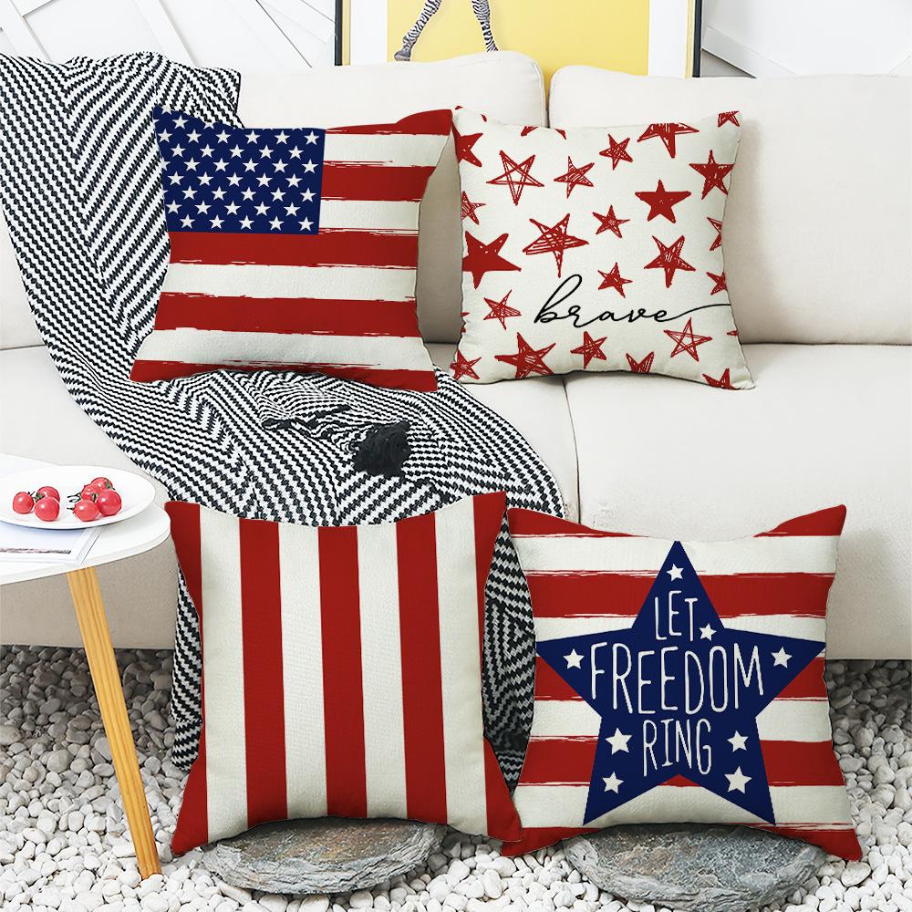 Independence Day Pillow Five-Pointed Star Print Car Cushion Bedside Cushion Linen Pillow Case