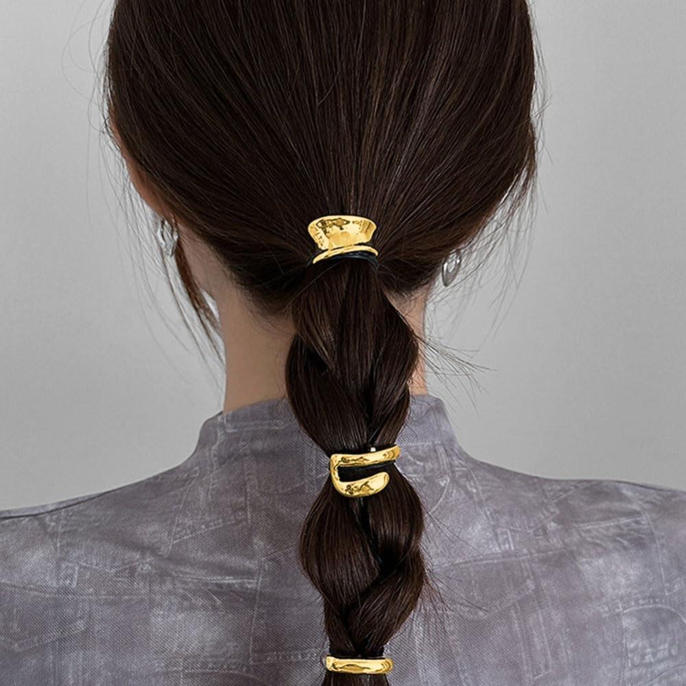 3Pcs Gold Ponytail Cuff Metal Long Hair Ponytail Hair Accessories Decorative Barrettes  for Women