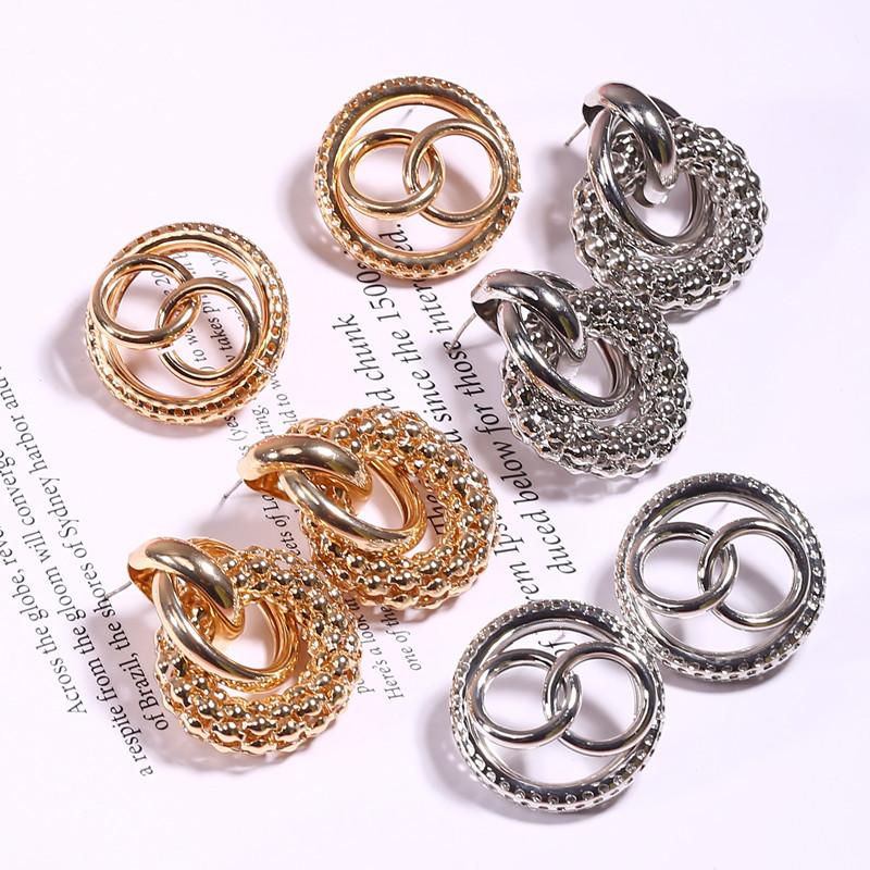 Fashion Exaggerated Circle Stud Earrings, Punk Style Geometric Earrings, Metal Ear Jewelry