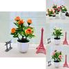 Artificial Seven Rose Desktop Plant With Miniature Greenery For Wedding Decor