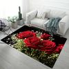 Romantischer 2D Rote Rose Schleierkraut Teppich für Schlafzimmer Wohnzimmer Küche Rutschfest Waschbar Fußmatte Heimdeko Teppich