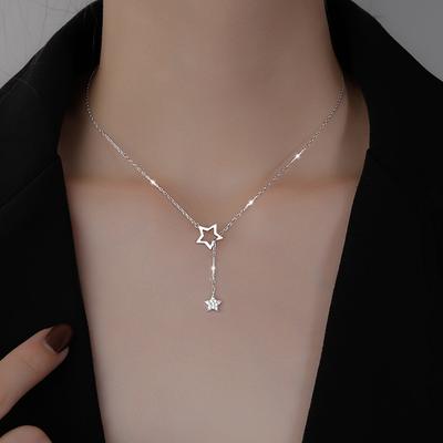 925 Silver Neck Chain Star Pendants Female Necklaces Women Jewelry Exquisite Elegant Aesthetic Charms Accessories
