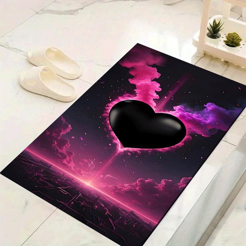 1pc Black Love Heart Pattern Area Rug, Anti Slip Non Shedding Stain Resistant Carpet 60cm by 90cm