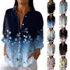 Women's Fashion 3/4 Sleeve Casual Lapel Back Tie- Floral Print T-Shirt Top