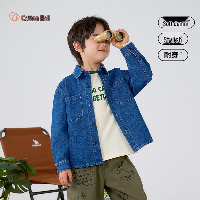 Soft Denim Cotton Boys' Shirt Jacket, Autumn/Spring 2026 Style, Children's Long-Sleeved Top