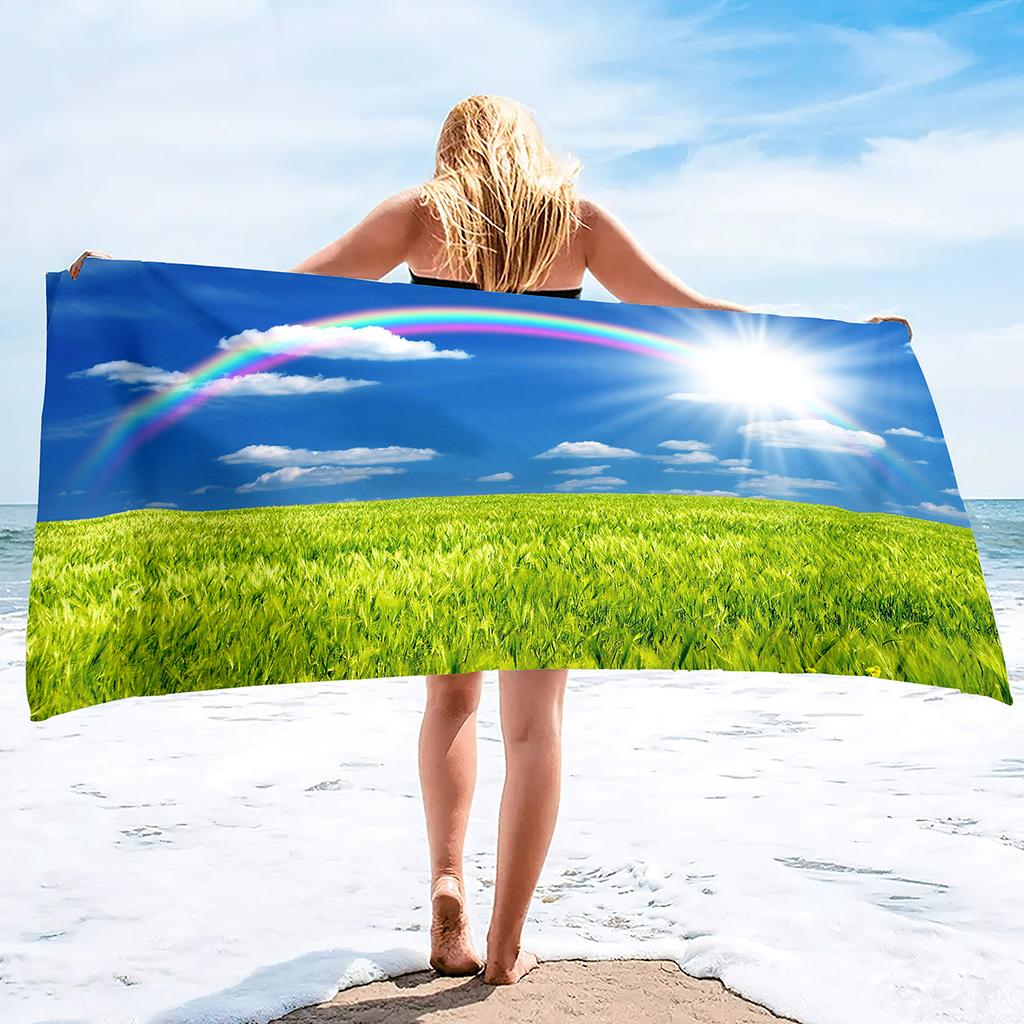 Rainbow Series Seaside Vacation Beach Towel Swimming Bath Towel Sports Microfiber Towel