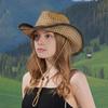 Jazz Hat Hollow Design Wide Brim Sun Hat Adjustable Drawstring Cowboy Hat Breathable Lightweight Summer Outdoor Hat