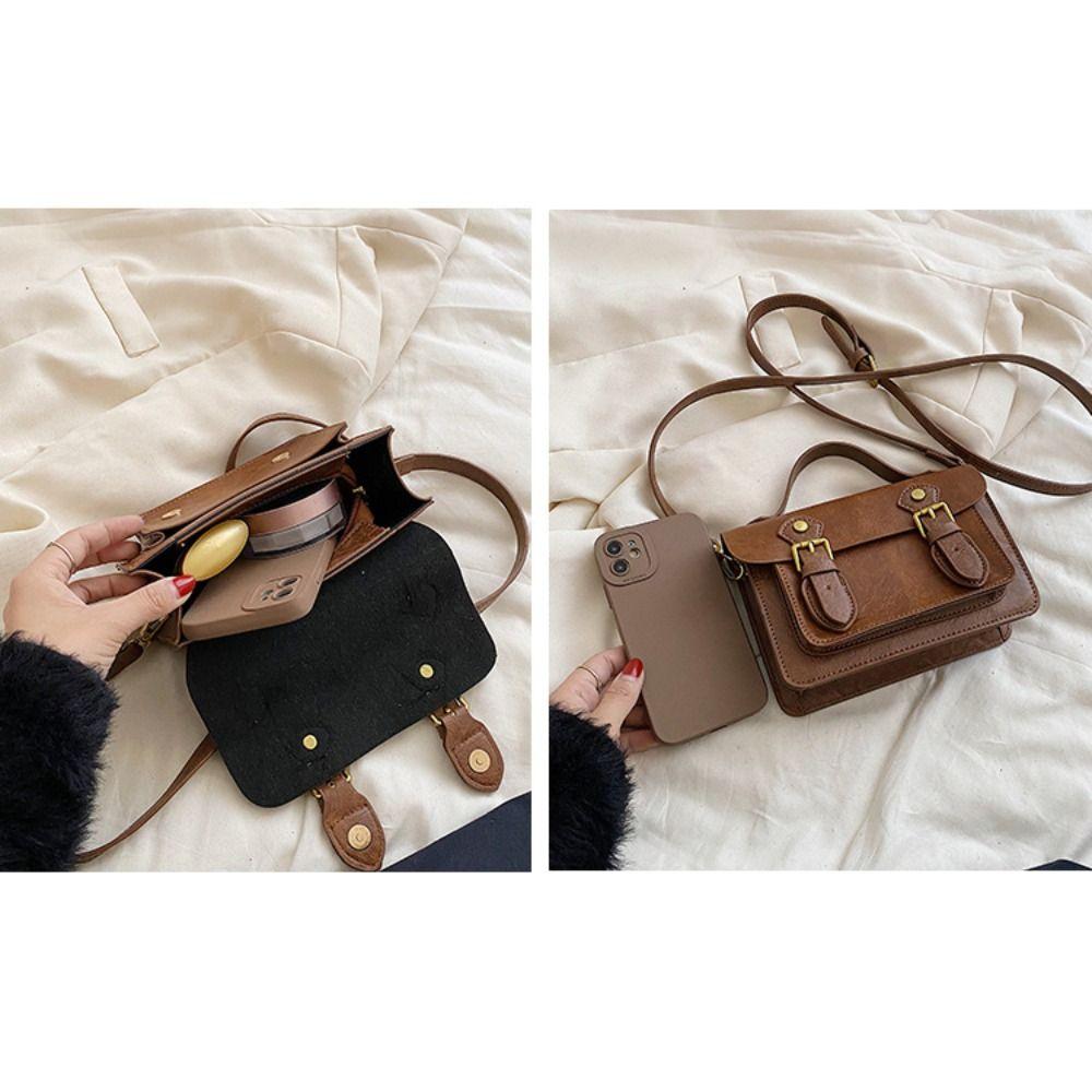 Estilo Universitario Retro Bolso Cambridge Bolso de Hombro de Cuero PU Bolso Cruzado Simple Streetwear