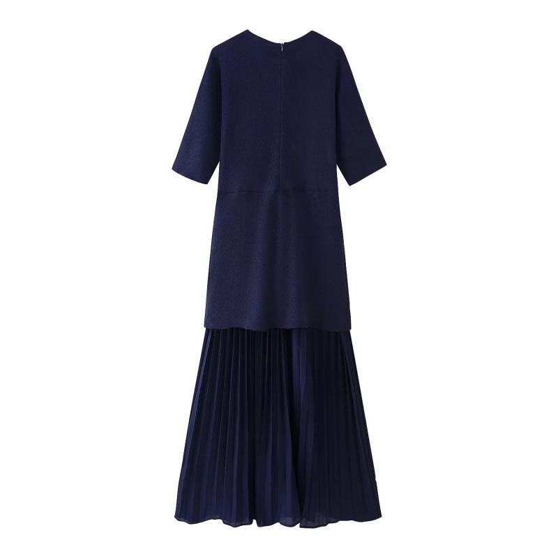 European & American Women's Chiffon Patchwork Short Sleeve Dress - Fashionable Round Neck Style