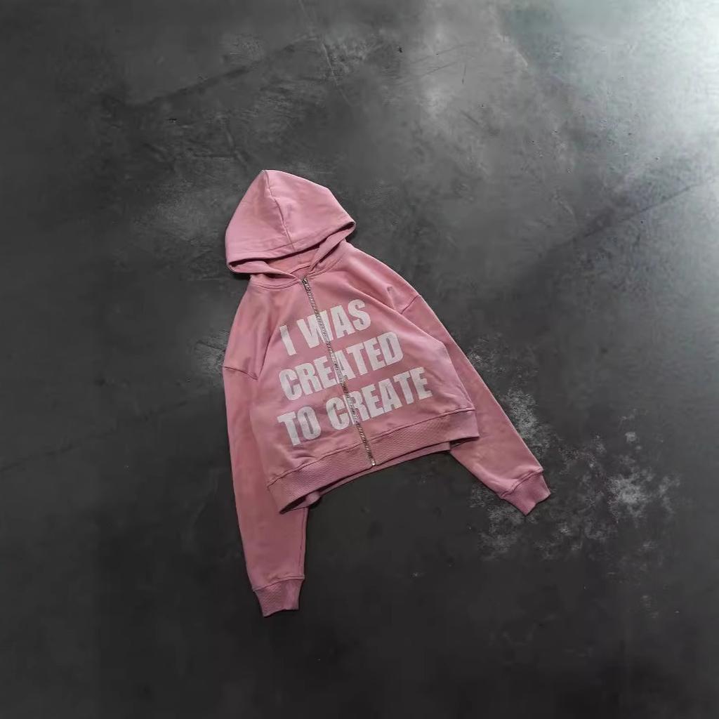 2025 spring and autumn European and American sports and leisure wear pink jacket printed men's and women's same hoodie