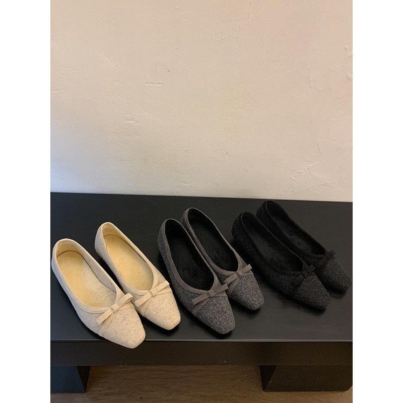 Bow square head shallow mouth single shoes thick heel commuter shoes 2025 autumn and winter plush shoes