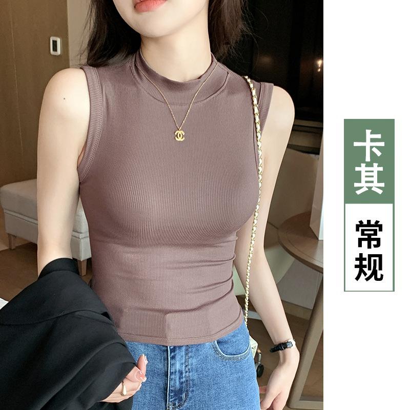 Crew neck threaded bottoming shirt women's sleeveless vest, sling, breast cover, outer wear, inner top burst