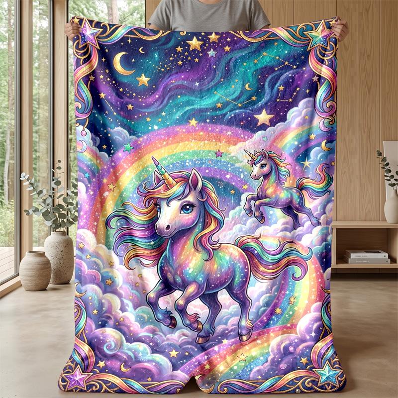 Starry Unicorn Wonder Theme Blanket Lightweight Warm Flannel Blanket Decorative Throw Blanket for Home Decoration