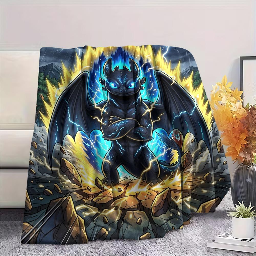Toothless Night Fury Print Flannel Blanket, Ultra Soft High Quality All Seasons Warm Throw, Home Decor Cozy Blanket, Perfect Christmas Gift