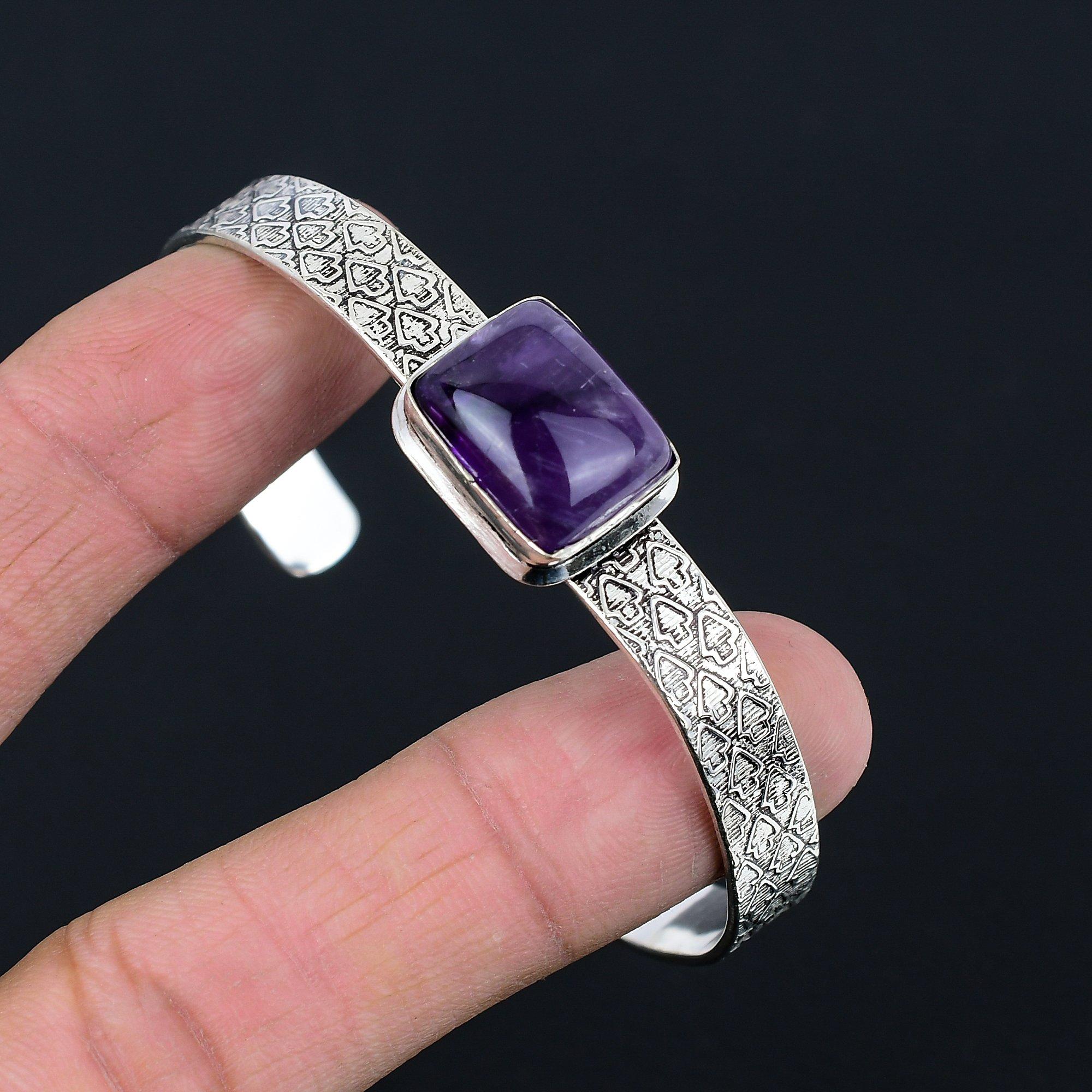 

Wedding Gift For Her 925 Silver Natural Star Amethyst Gemstone Bangle Adjustable Adjustable