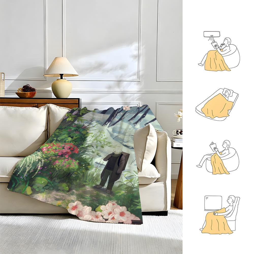 Anime M-Mushishi-i Throw Warm Soft Flannel Blanket, Multi-use for Sofa Bed Camping Travel Nap