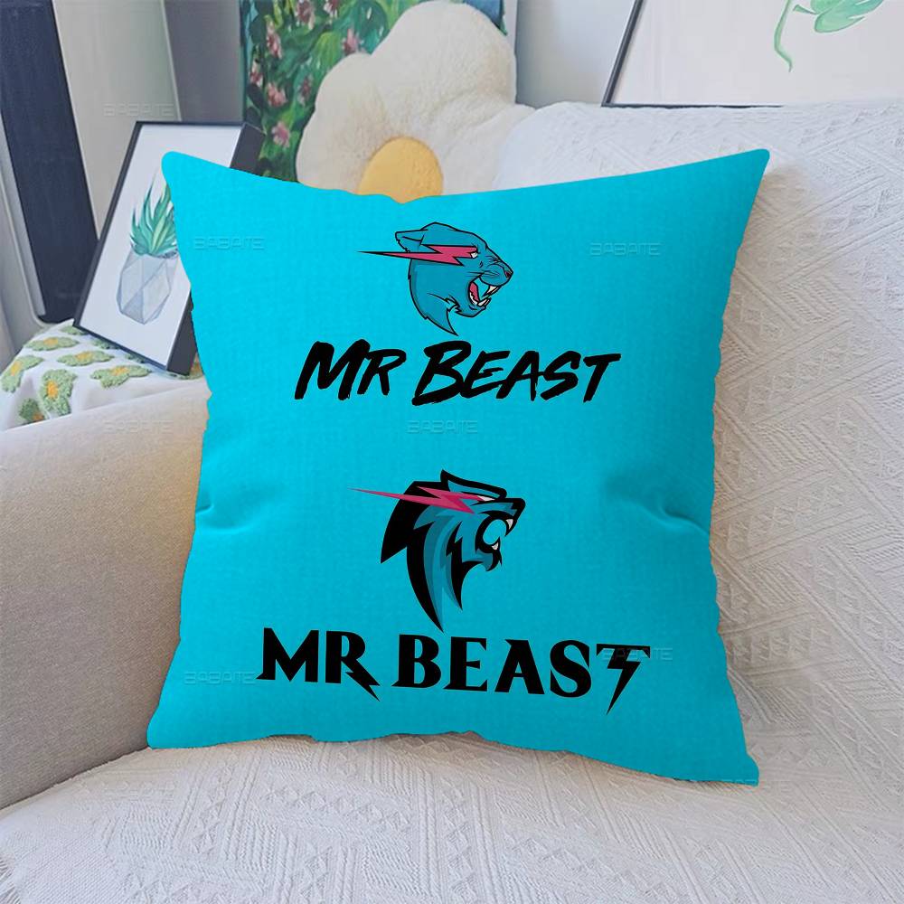 Game Blogger MrBeasts Pillow Covers Cartoon Sofa Decorative Home Doublesided Printing Short Plush Cute Cushion Cover