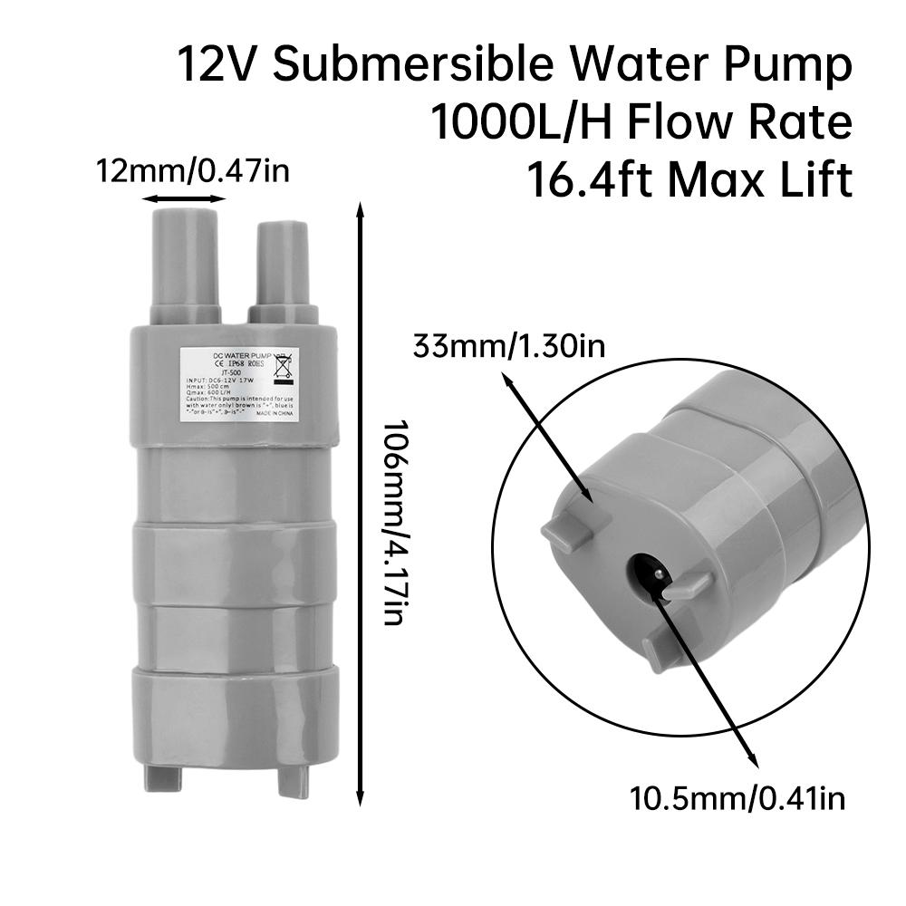

JT-500 DC Занурювальний насос Підйом 5 метрів 10 л/хв Мікронасос для обладнання Душовий насос 12 В/24 В 17 Вт для поливу саду, пральних машин DC 12V