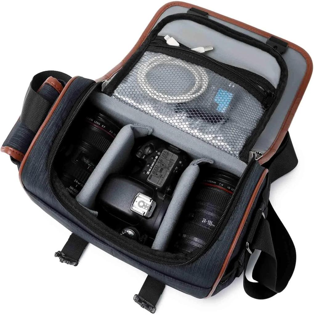 Funkční taška na fotoaparát s nastavitelným popruhem pro nošení přes tělo nebo přes rameno