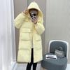 Down Jacket Women's Medium and Long Knee Winter New Waist Fashion Loose Thickened Hooded White Duck Down