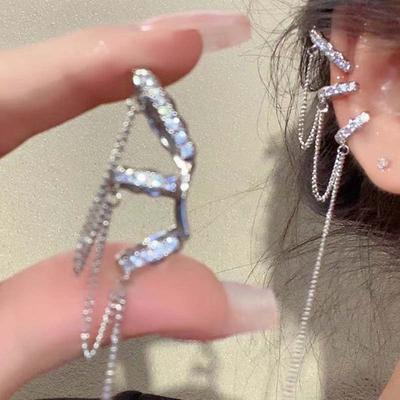 Sparkling Zircon Long Tassel Chain Ear Clip for Women Trendy Simple No Piercing Fake Cartilage Ear Cuff Party Jewelry Gifts