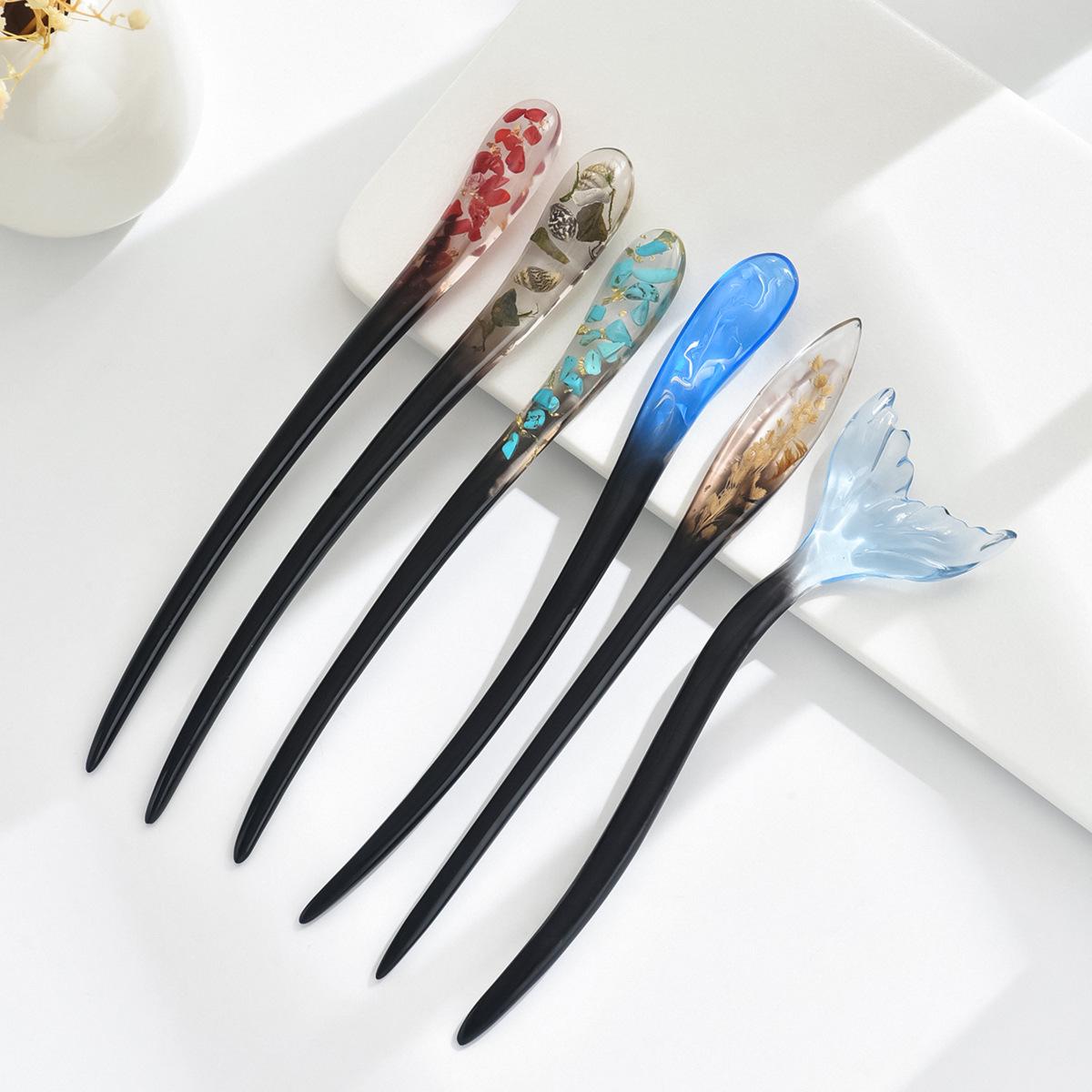 

Chinese Natural Stone Resin Mermaid Tail Hairpin - Women s Stylish Headwear красный
