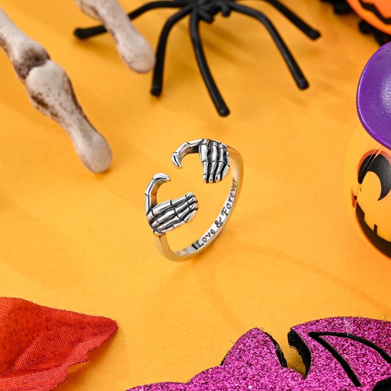 Original Copper Sparking Skeleton Hand Heart-Shaped Open Rings For Women Girls Jewelry Birthday Anniversary Gifts