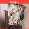 Cat Women Clothing Print Tshirt Summer Crew Neck Short Sleeve Loose Casual Top Cute Print Short Sleeve Womens Fashion Tshirt