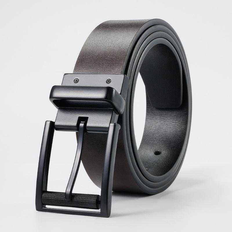 Men's Belt Can Rotate Pin Buckle Belt Versatile for Middle Aged and Young Cowhide Belt Men