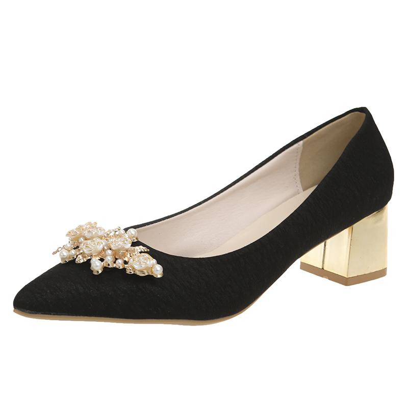 Women Pumps Spring Sexy Thick Heel Pointed Toe Slip-On Heels Woman Luxury Wedding Shoes Bride Elegant Mary Jane Shoes