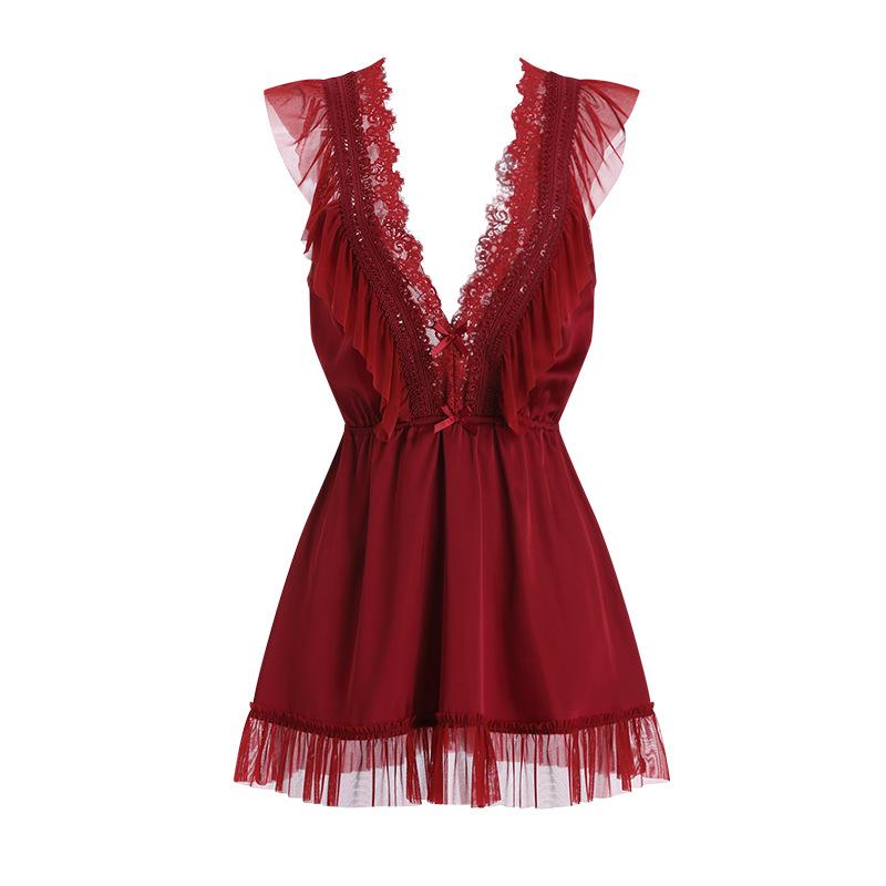 Guiruo Sexy Deep V Nightgown & Backless Camisole Set 