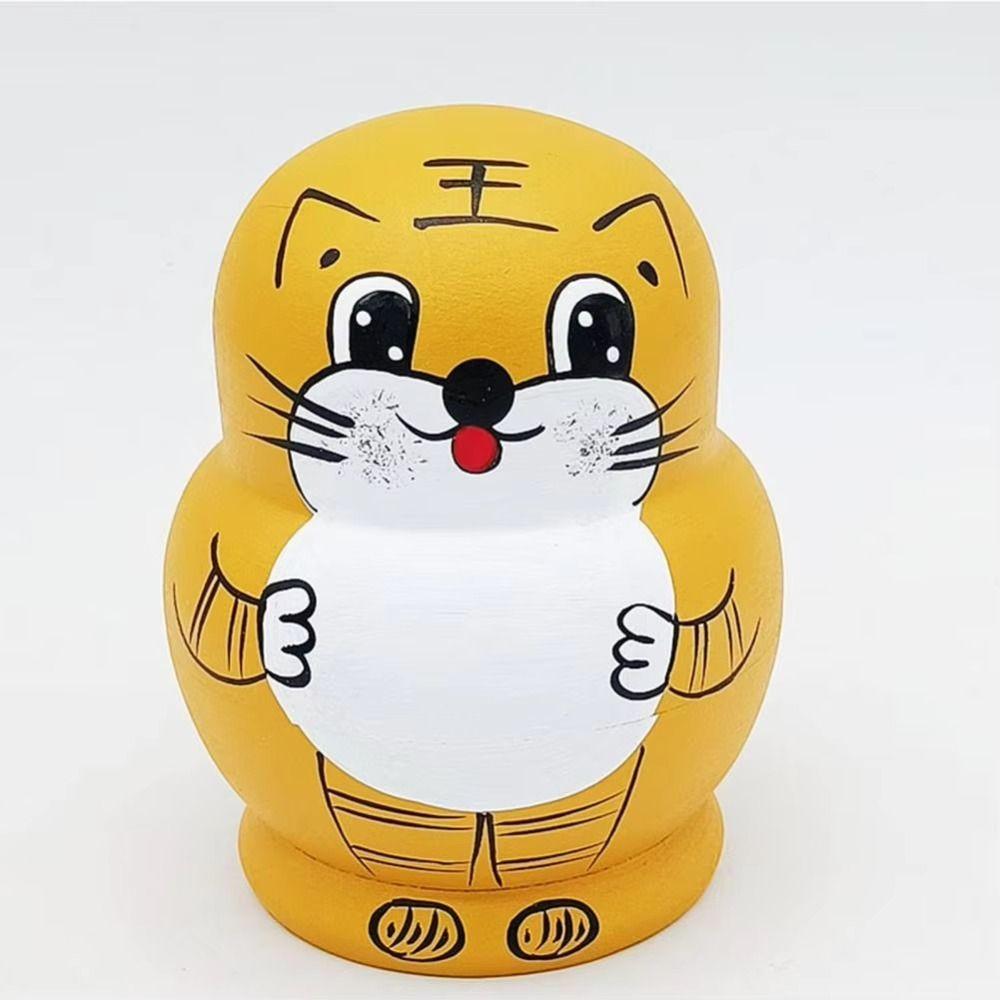 Wooden Animal Tiger Stacking Toy Animals Pattern Matryoshka Doll Toys  Boy Kids
