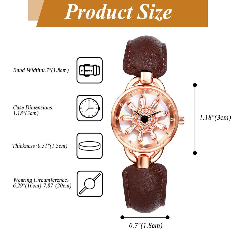 Lucky Leather Watch with Rotating Seashell Quartz Analog Bracelet Accessory Perfect Day Gift Women's Strap Diamond-Inspired, Waterproof, Dial,
