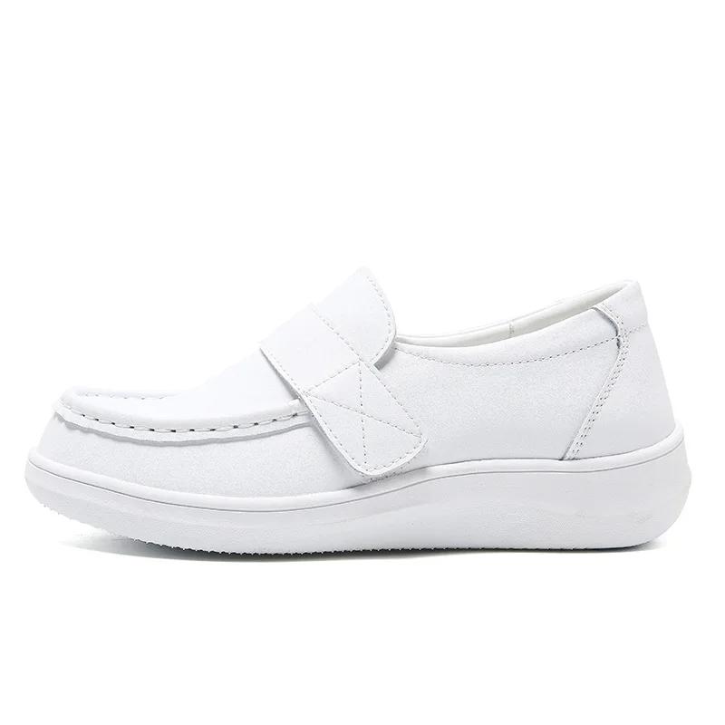 Fashion Hot Selling Nurse White Women's Spring 2025 New Thick-soled Soft Leather Single Shoes Casual Flats Bottom Comfortable Loafers