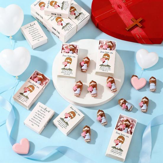 Jesus Love You Matchbox Decoration Match Box with Holding Love Heart Mini Jesus Figurine Inside Valentines Day Easter Religious Ornament Gift