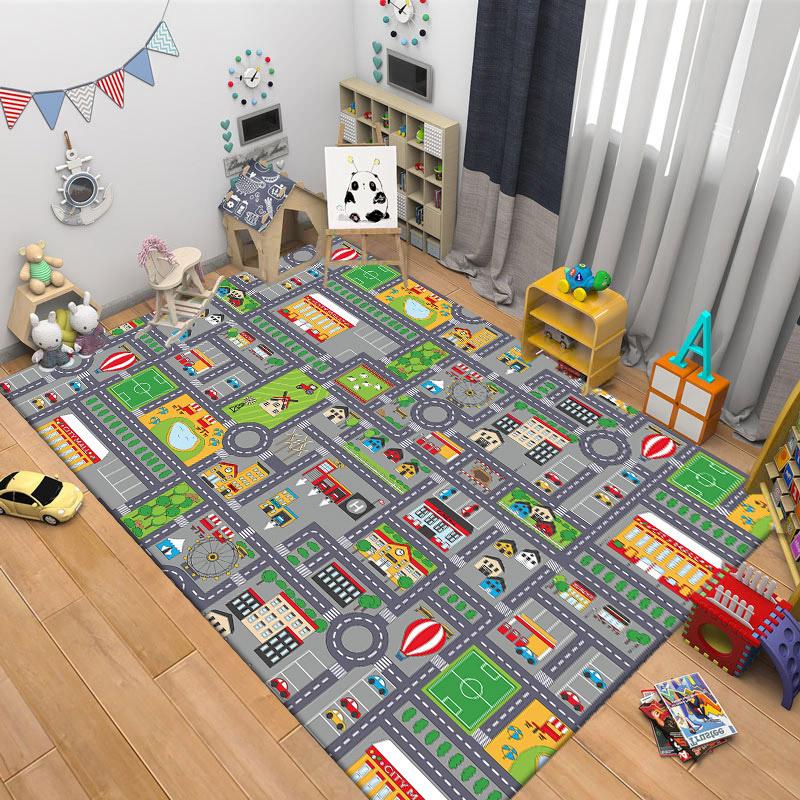 Kids Car Park Theme Crawling Carpets for Living Room Decoration Kids Bedroom Home Decor Sofa Carpet Non Slip Area Rug Floor Mat