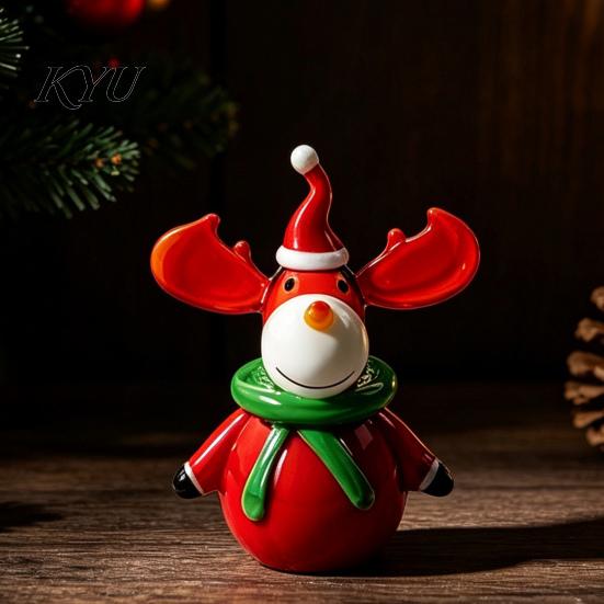 Modern Glass Xmas Sculpture Christmas Tree Figurine, Handmade Santa Deer Desk Decor, Miniature Tabletop Holiday Decoration Ornament for Car