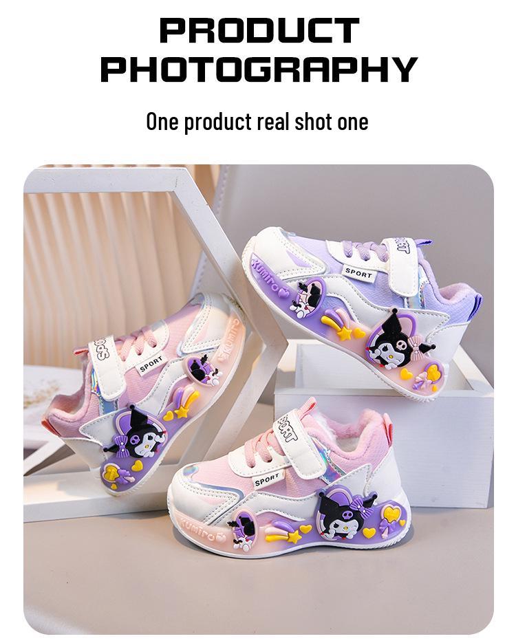 Girls' Kuromi Warm Velvet Sports Shoes: Autumn/Winter 2025, Non-slip Casual Toddler Shoes