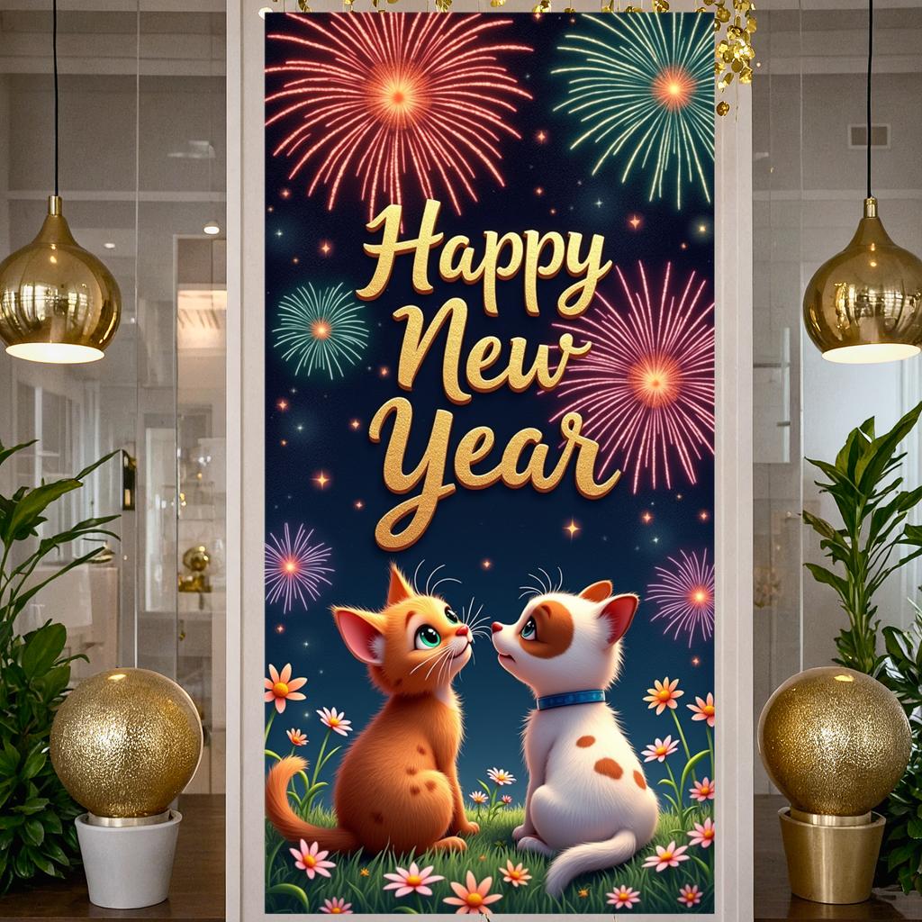 New Year Display Night Sky Background New Year Backdrop Celebration Display Golden Text Yearly Backdrop For New Year Party