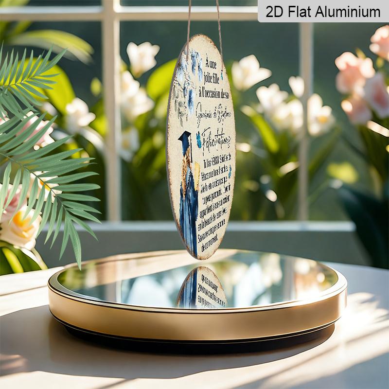2D Flat - A Vintage Decorative Plaque Measuring 7.87X7.87 Inches, Featuring a Round French Aluminum Sign with a "Congratulations on Your Graduation