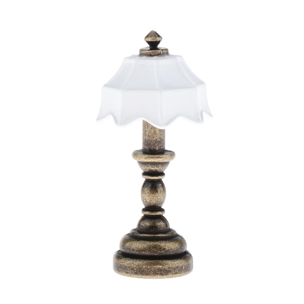Miniature Dollhouse Table Lamp LED Desk Model Mini Light Decoration Children's Toy Dollhouse Play Accessories for Mini House Bedroom Pack of 2